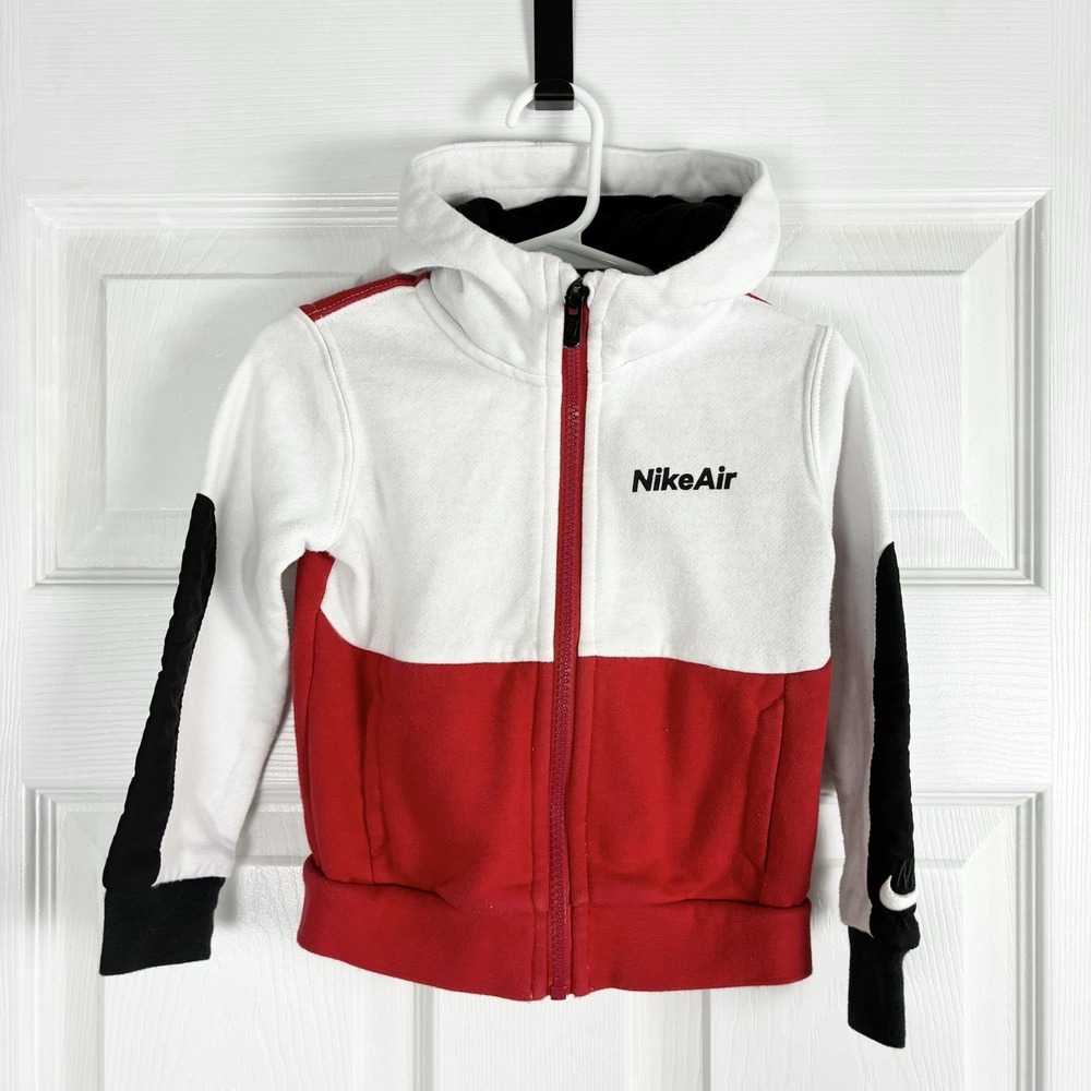 Nike Air Hooded Full Zip Cotton Jacket White Black Red Toddler Baby Boys 2T